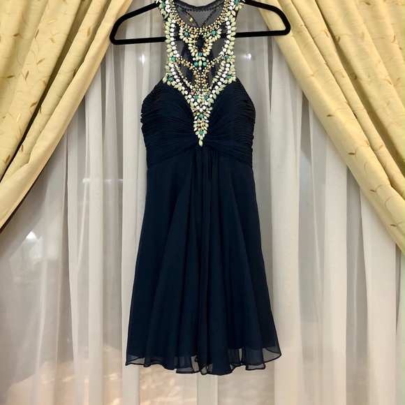 Rachel Allan Silk Chiffon Dress with Beaded Neckline - Picture 2 of 3